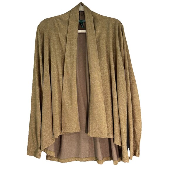 Women’s‎ Ralph Lauren Gold Metallic Open Front Cardigan  Sweater Size Large - Picture 1 of 5